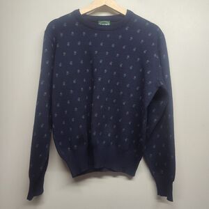 Izod Wool Knit Sweater Men Size M Blue Green Crewneck Preppy Fall Winter Casual